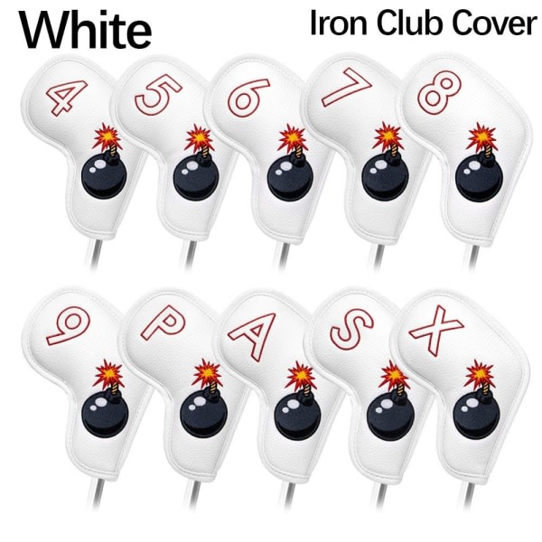 Golfklubbs huvudskydd Golfträskydd VIT JÄRN KLUBBSKYDD JÄRN Vit järnklubbsöverdrag-Järnklubbsöverdrag White Iron Club Cover-Iron Club Cover