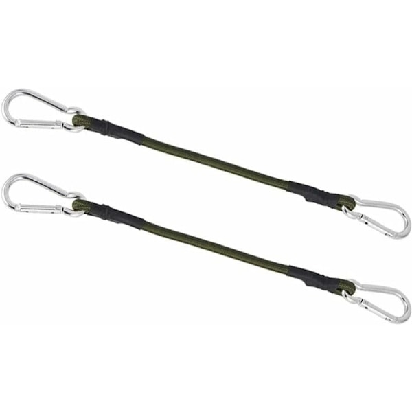 Pakke med 2 kraftige 30 cm mini bungee-snører med karabinkrok for camping, bagasje, reise