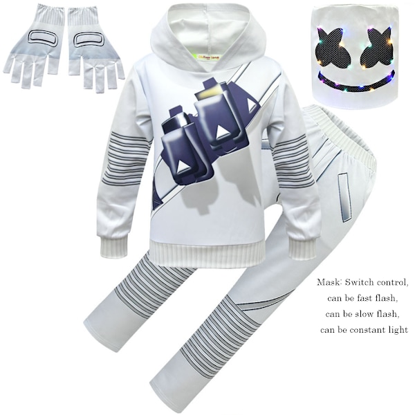 DJ elektronisk musik Marshmello tröja i samma stil som Marshmello kostym suit+flashing light hood+gloves 120cm