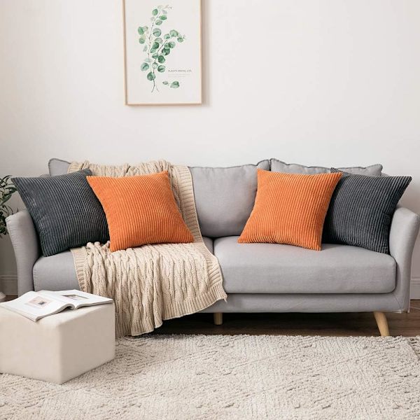 2-pack höstcorduroy mjuk enfärgad dekorativ kvadratisk kuddfodralset kuddfodral 45 x 45 cm orange