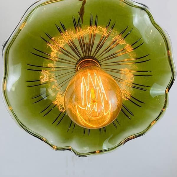 Justerbar Lotusblad Glas Pendellampa, Grön Guld Hängande Lampa för Köksö Sovrum Vardagsrum