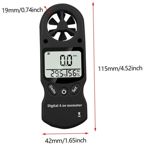 Hygrometer, drivhustermometer, havetermometer, digital anemometer LCD-display vindhastighedsmåler temperaturfugtighedsmåler sort