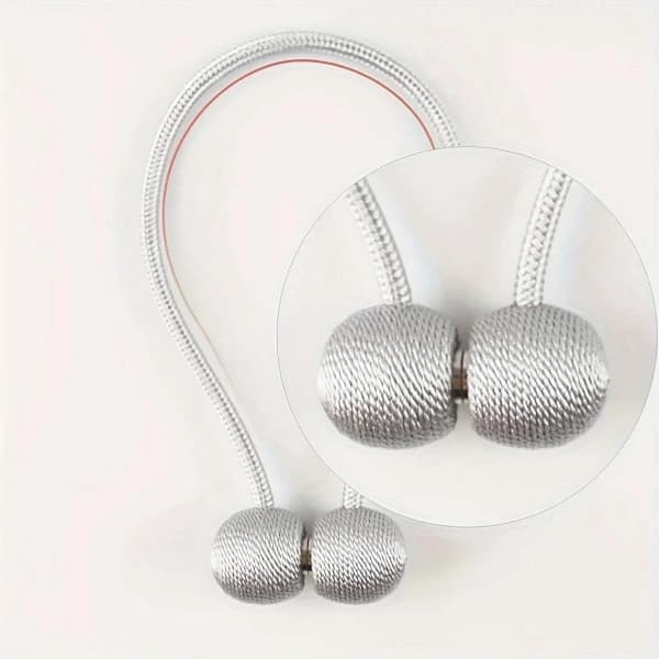 Magneettiset verhonpidikkeet punottua polyesteriköyttä, hopea, 2 kpl Sliver 2-Pack