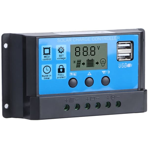 12V 24V 30A Solcelleopladningsregulator med LCD og dobbelte USB-udgange til solpaneler