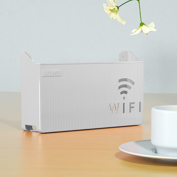 Trådløs Wifi Router Hylle Oppbevaringsboks Veggmontert ABS Organiz Grå gray