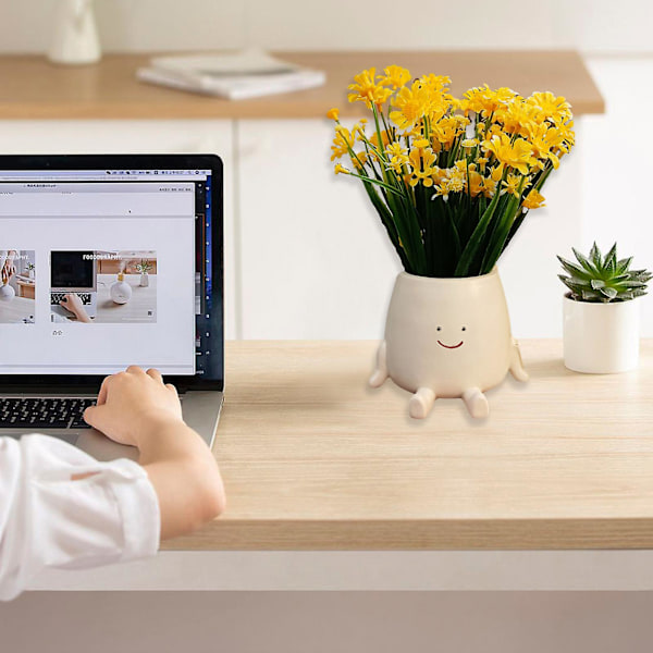 Suckulentkruka med leende ansikte, stabil bas, bedårande design, hemträdgårdsdekoration, hartsblomkruka för inomhus och utomhusbruk