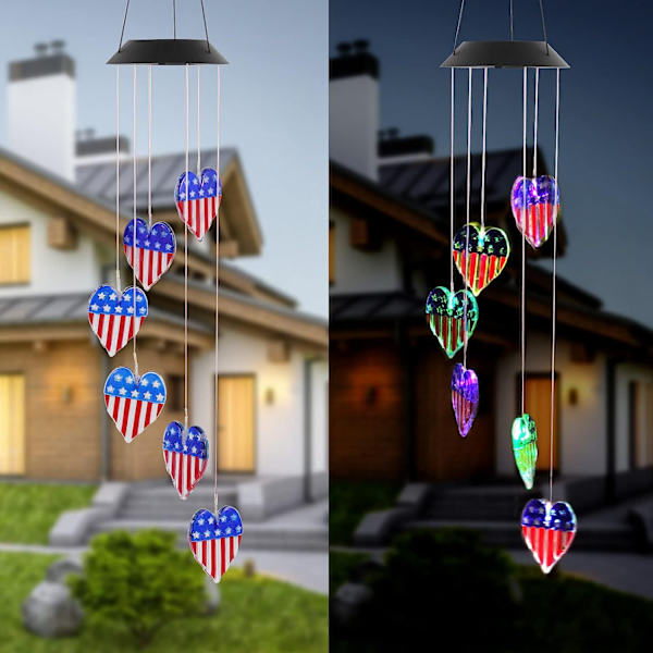Solcelledrevet Kolibri Vindspil Lys LED Jul Sommerfugl Lys Have Sol Vindspil Lys Landskab Lys Have Lys Red 6 lamp holder American Flag Wind Chime Light