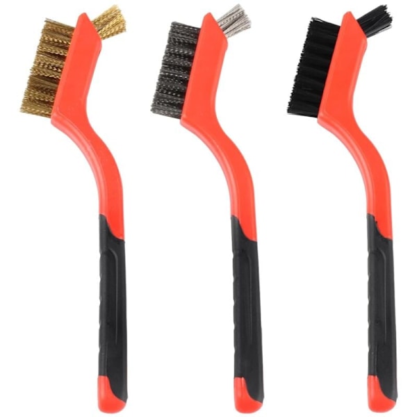 3 stk. stålbørstesett rustfritt stål messing karbon nylon skrubbebørster for sveiserengjøring slaggfjerning ruststøvfjerning 3 små