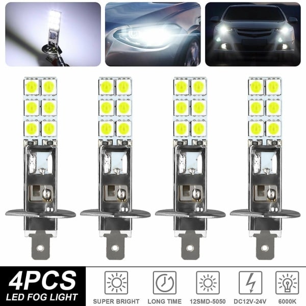 4 kpl H1 6000k super valkoinen 80w led-ajovalopolttimosarja sumuvalot