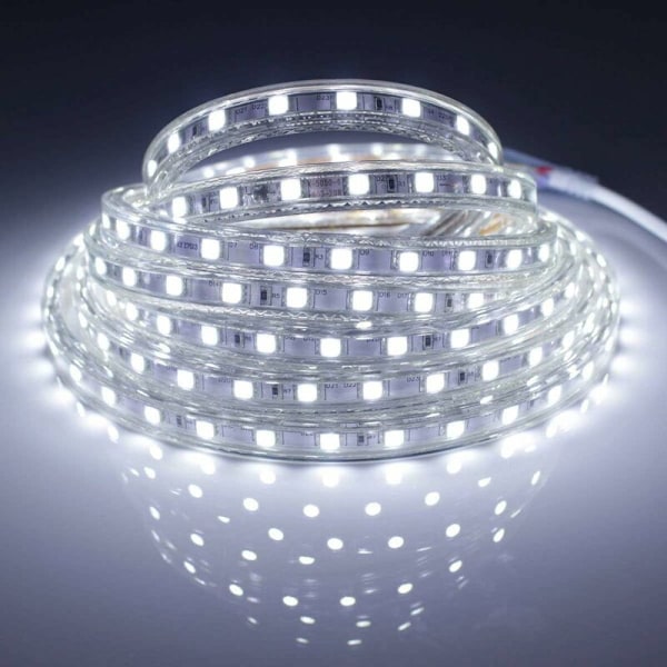 Komplett LED-strip kit 5 meter 220V silikon vattentät IP68 kallvit 6000°K SMD5050 60led/m - ingen transformator krävs Bredd 8mm