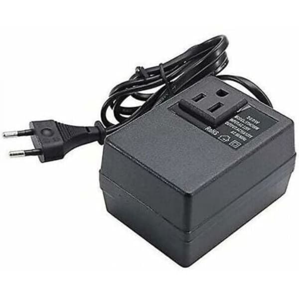 Transformator 220V til 110V, 200W, med europeisk plugg, for redusert spenning.