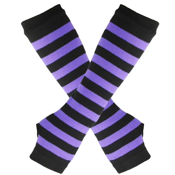 Raidalliset käsivarsienlämmittimet, sormettomat ja pitkät - Musta/vaaleanvioletti [30cm] Monivärinen MultiColor one size