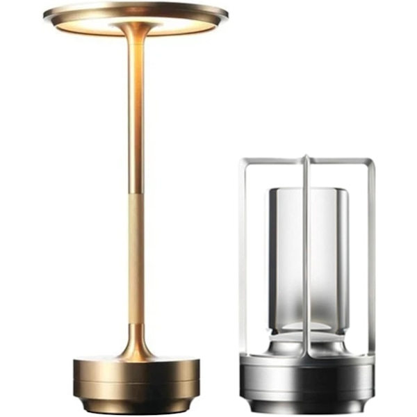 Sladdlös I-formad metallisk bordslampa med touchsensor, 3 färger dimbar laddningsbar skrivbordslampa Gold & Silver 2pcs