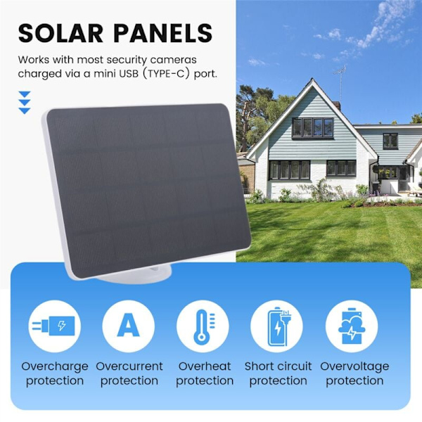 4W Vanntett Solcellepanel Lader for Hjemmesikkerhetskamera Drevet av Solceller med Ladekabel, Hvit