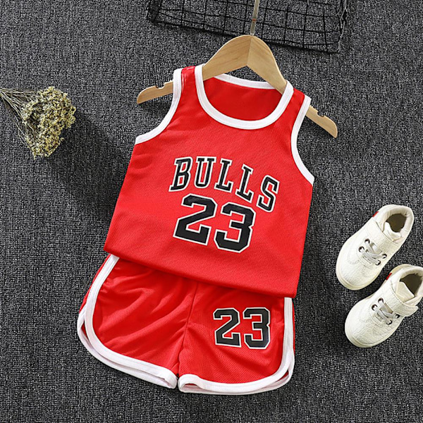 Basketbolltröja träningsdräkt kit tank top tröja + shorts set - Perfekt röd BULLS 23 36-48 månader