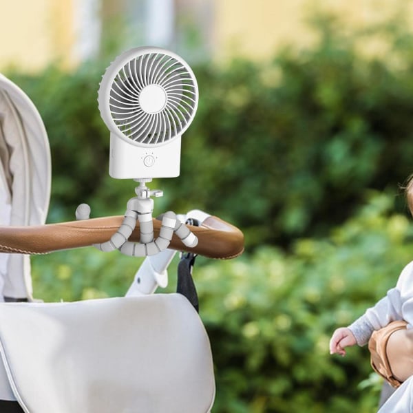 Klämma fläkt, personlig skrivebordsventilator, blæksprutte mini klemme ventilator deformation støtte USB opladning bærbar ventilator til bil, barnevogn, cykel, camping, fitnesscenter