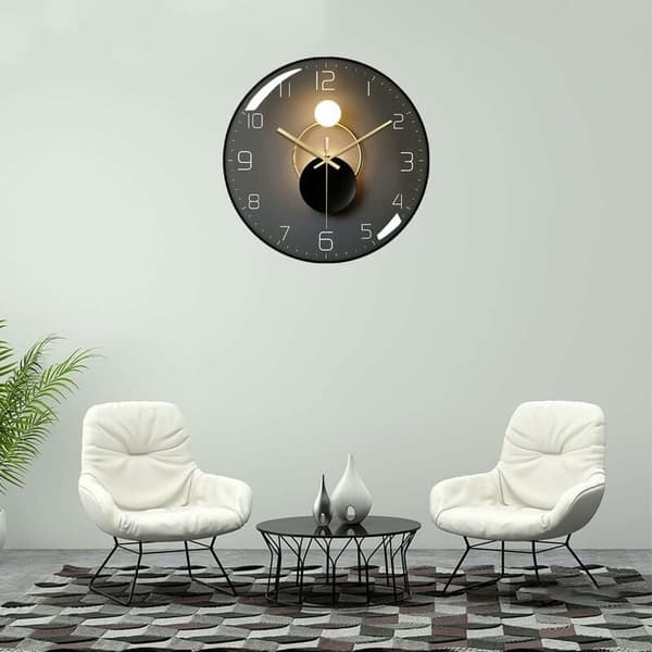 Modern Tyst Väggklocka, 30cm Diameter Rund Digital Quartz Väggklocka, Lämplig för Vardagsrum, Kontor, Sovrum, Kök (Svart)