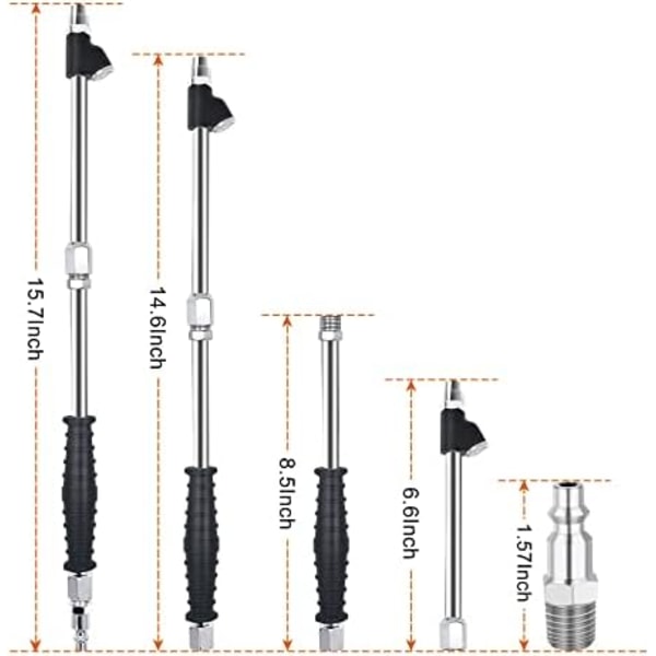 SAFELIFE 1/4\" FNPT Extended Reach Dual Head Air Chuck, 14.6'' Extended tilt lock tire pump chuck with grip handle, 2-way Connecti 9.4inch