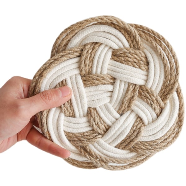 Ins stil bordmatte lin halm vevd coaster gryteunderlag bomullstråd anti-skolding varmeisolasjonspute rund matte flax 16cm round