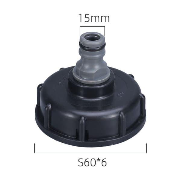 S60X6 Plast IBC Tank Adapter - Groft Gevind til 1/2\" Hætte - IBC Ton Ventil Hane Adapter