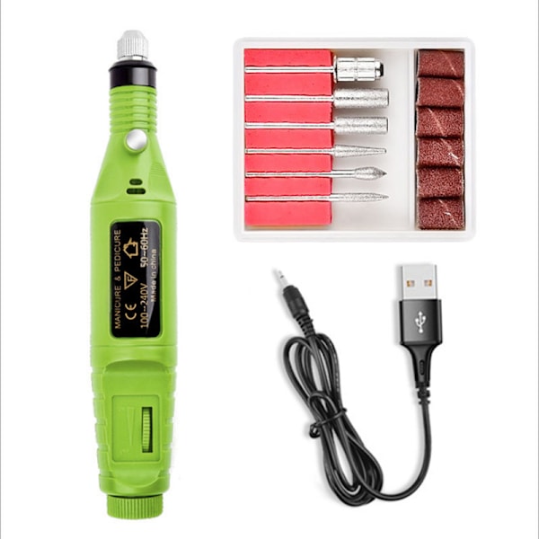 Bærbar elektrisk neglepoleringsmaskine til eksfoliering og polering - Neglepoleringspen - Testpoleringsmaskine (OPP) -Green USB