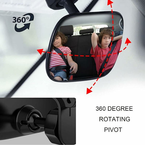 Babyspegel för bil med 360° rotation, säkerhetsklämma för baksätesövervakning