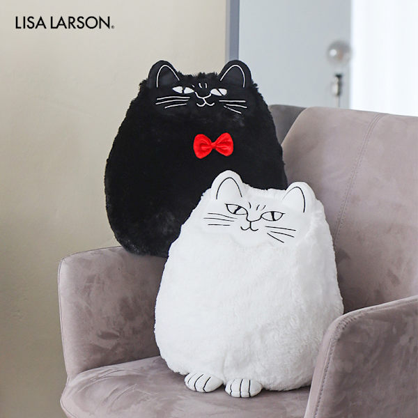 Liten Katt svartvit katt plyschdocka sovande kudde lugnande docka present Black Cat 26*20*32cm