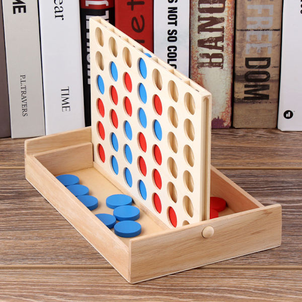 Four Wins Wood, Brädspel 4 Wins Wood, 4 I Rad Vertikalt Brädspel, Strategispel för 2 Spelare, Pedagogiska Leksaksgåvor Lämpliga (Trä)