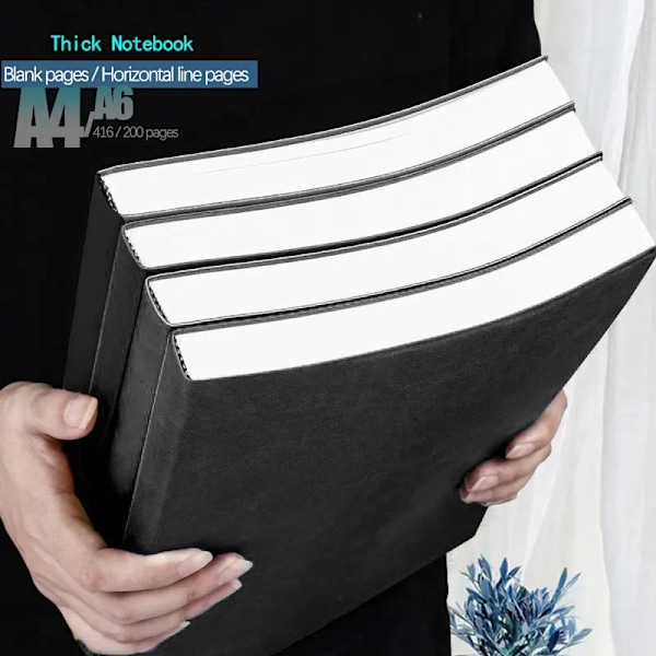 A4 A6-muistikirja Paksuinen Suuri muistikirja Pehmeä nahka Ultratihe vaakaviiva/tyhjä päiväkirjamuistio 416 sivua/200 sivua A4 400 A4 400pages Blank pages