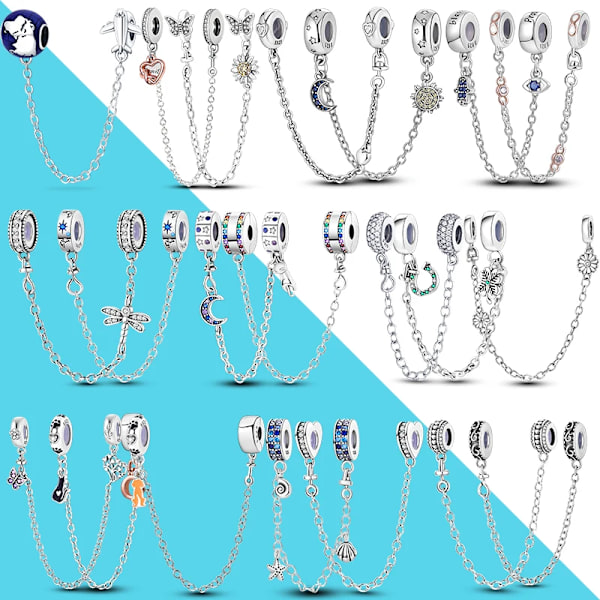 925 Sterling Sølv Clip Charms Sikkerhedskæde Charm Silikone Stopper Perle Passer Smykkefremstilling Til Pandora Armbånd T Diy PTC512