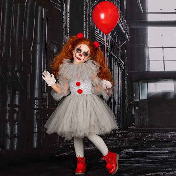Clown-asu lasten verkko prinsessamekko tyttöjen mekkoasu joulu halloween-esityspuku XXL (140cm-160cm)