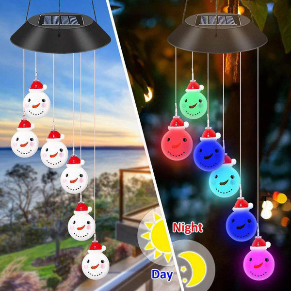 Jul Solcells Vindspel Tomte Ljus Spinners Spiral String Hängande Utomhus Trädgård Yard Juldekoration Ljus Lampa