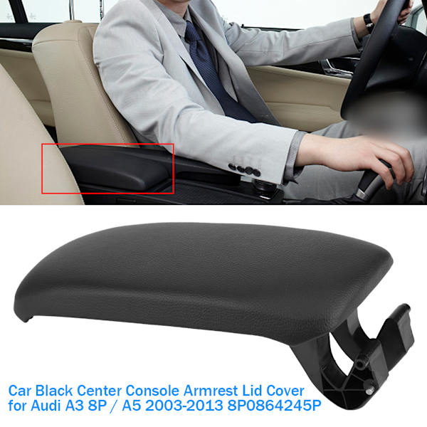 Svart läder armstödslock för mittkonsol till Audi A3 8P / A5 2003-2013