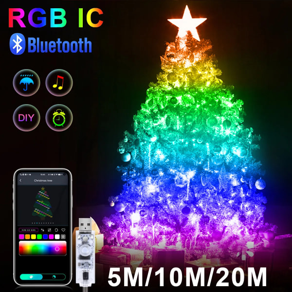 LED läder ljusslinga 5V RGB magic färg smart USB Bluetooth vattentät set utomhus atmosfär färgat ljus RGB 10M-100 lights