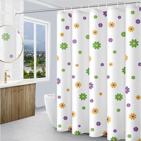 Dusjforheng vanntett og muggsikkert dusjforheng lilla blomstersett 200 bredde * 220 høyde + teleskopisk 140-260 stang + ringer N Set200*220+140-260rod+ring
