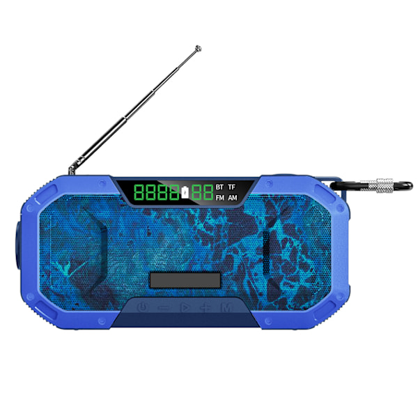 Multifunktionell nödradio för katastrofberedskap - Utomhuscamping, handvevad solcellsladdning, kort, Bluetooth-radio - Kamouflageblå Camouflage blue 5000mah