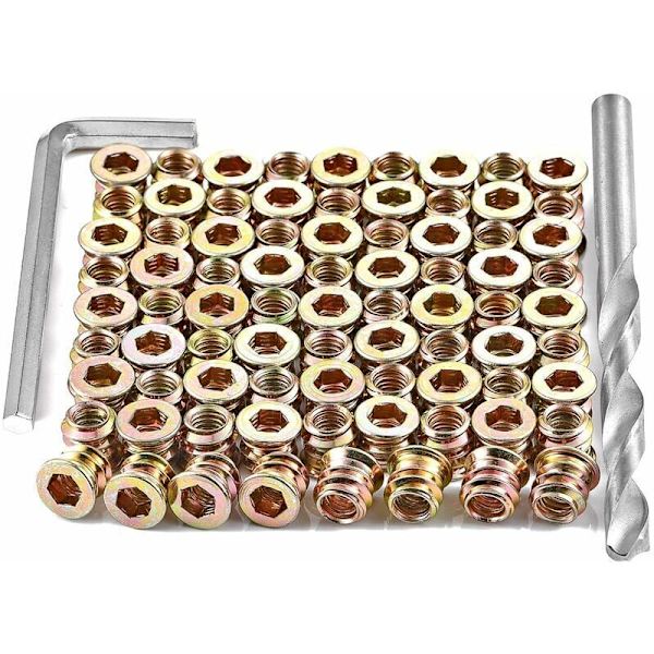 40 M8x15mm Puuruuvikierreinsertit - Kuusikulmaiset puumutterit
