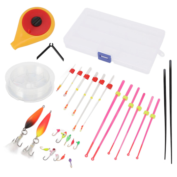 Mini isfiskeri stang hjul combo bærbar isfiskeri stang top tips svømme jig krog sæt til udendørs vinter gul