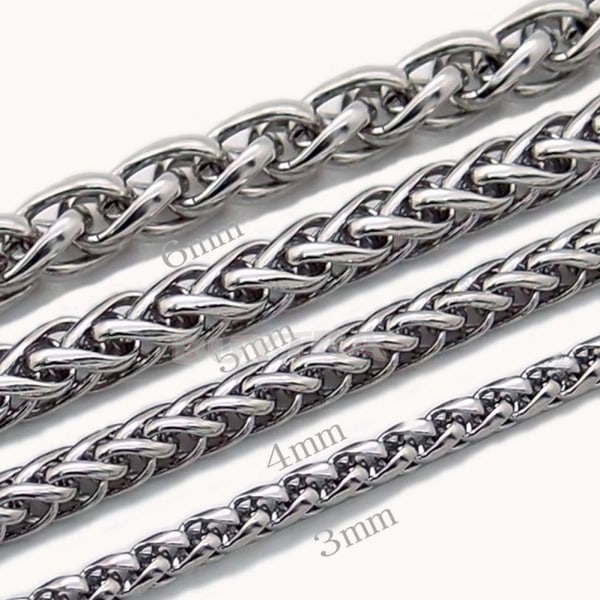 HERR Silverfärgat Rostfritt Stål Vete Flätad Kedja 5MM