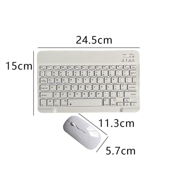 Ladattava Bluetooth-näppäimistö ja -hiiriyhdistelmä Ohut kannettava kompakti langaton hiirisetti Android Windows -tabletille, puhelimeen, iPadille, iOS:lle White