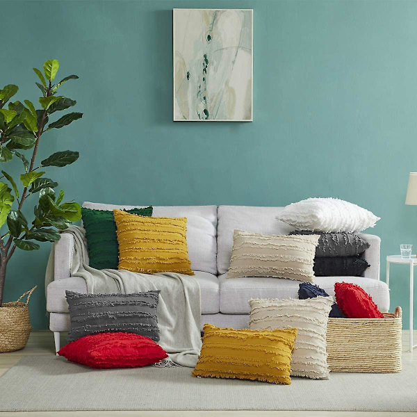 Set med 2 mjuka kuddfodral av konstgjord ull i mjuk plysch, mysigt dekorativt fyrkantigt rektangulärt Boho-kuddfodral för bäddsoffa Sovrum Vit 30x50cm