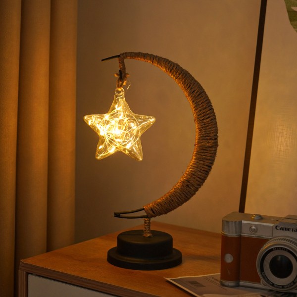Dekorativa LED-lampor stjärnmånelampor äpple julbelysning födelsedagspresent handgjord hamparep USB järnnattlampa Blue-Five-pointed star Battery Type