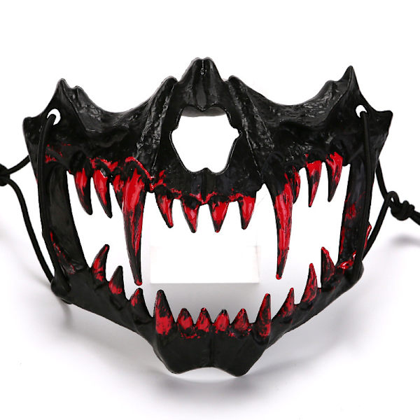 2st Halloween tvådimensionell halv ansiktsblödande mask tiger Yasha Tengu varg nue mask dansföreställningsmask Yaksha Black Bleeding