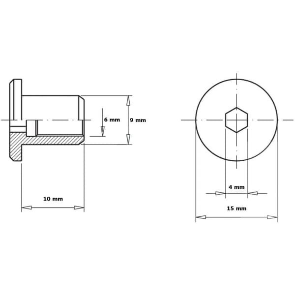 Mutter med flatt hode, sekskantfatning M6 x 15 x 10 mm, 100 stk.