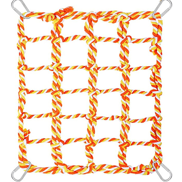 Färgglad vävd klätterställning för papegojor, fågel leksak, hamster, ekorre, hängmatta med 4 silverkrokar, orange F