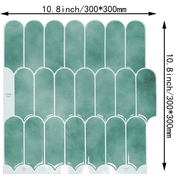 Grön självhäftande kakeldekor 30 x 30 cm Väggdekal i mosaikdesign Vattentät dekorativ film för väggplattor i badrum och kök