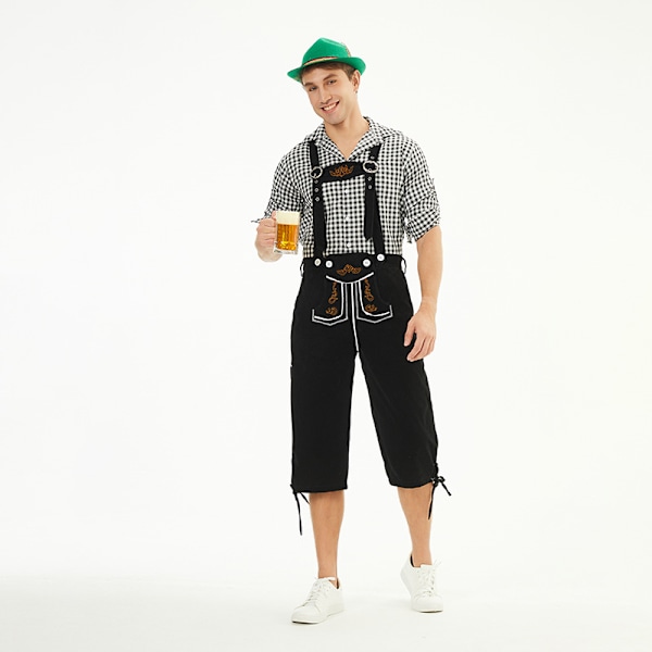 München Oktoberfest Kläder Herrarnas Rutig Skjorta Overaller Dräkt Scenframträdande Kläder Single black shirt XXL