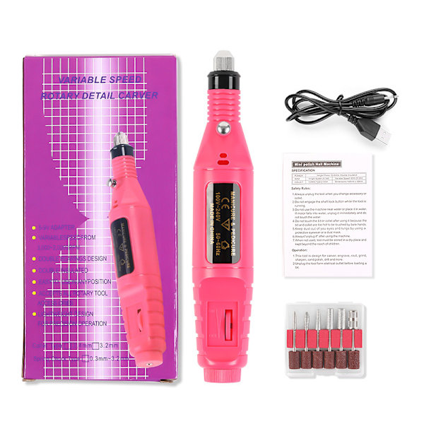 Bærbar elektrisk neglepoleringsmaskine til eksfoliering og polering - Neglepoleringspen - Testpoleringsmaskine (Carton) -Rose Red USB