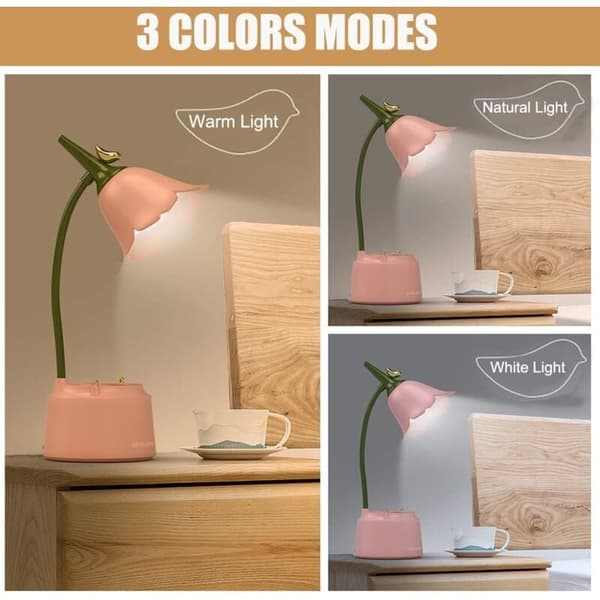 LED Skrivebordslampe til Børn, Blomsterbordlampe, Læselampe med Justerbart Lys og Touch Sensor (Gul)