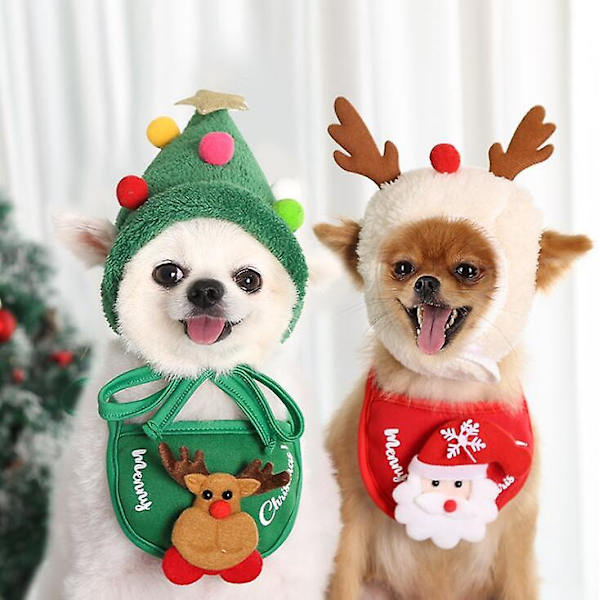 Husdjur Valp Juldräkt Liten Hund Katt Ren Julhatt Haklapp X-mas Kläder Röd S Red S